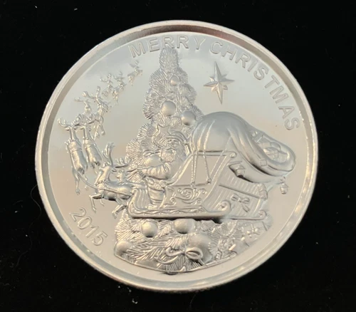 2015 Merry Christmas Santa's Sleigh 1oz .999 Silver Round BU In Capsule
