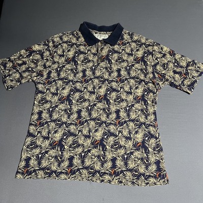 100% Cotton Consensus Golf Sports Floral Ferns Hawaiian Print Polo Men s Large