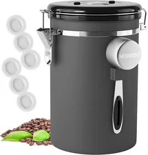 Airtight Coffee Canister, 22OZ Large Stainless Steel Coffee Bean Storage Contain
