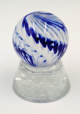 Jim Davis-Davis Marbles Blue  White Swirled 1.5" Marble Original Glass Stand