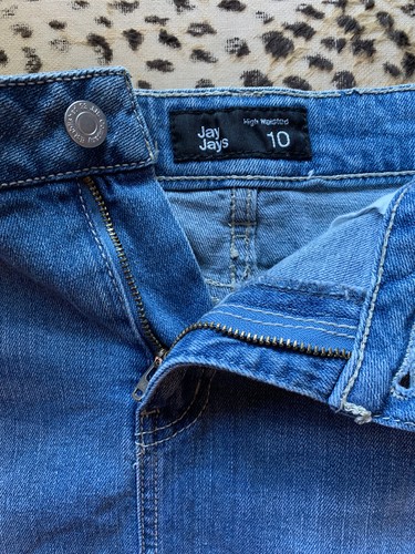 Denim Skirt Sz 10 W/sporty Braid Trim Frayed Hem Cotton Elastane High Waisted. - Picture 5 of 6