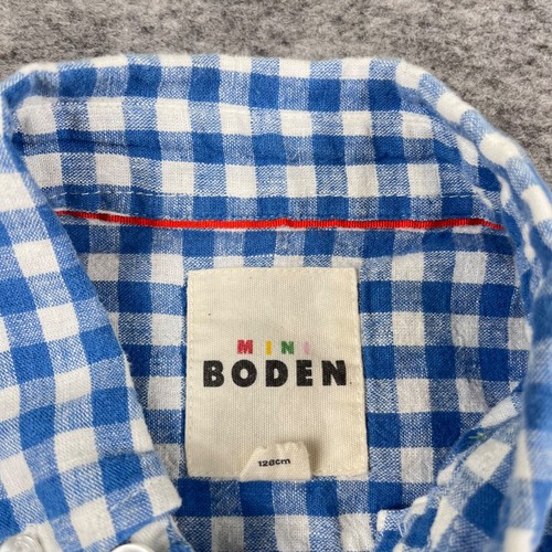 Mini Boden Boys Linen Cotton Gingham Lemon Button Down Shirt Sz 7-8 Short Sleeve - Picture 3 of 5