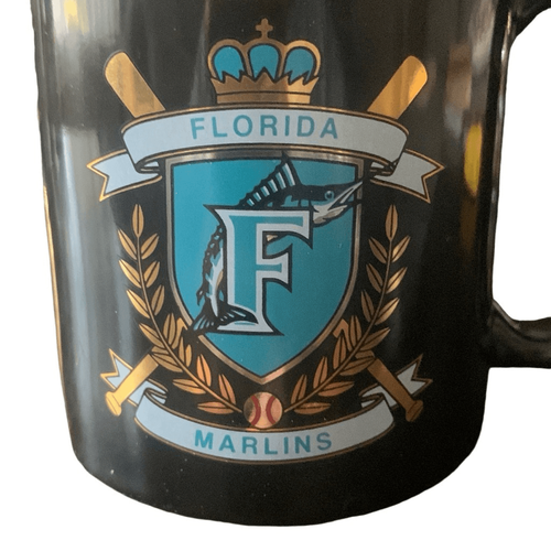 Vintage Florida Marlins Logo Baseball Black Gold Trim Coffee Tea Mug MLB - Picture 2 of 10