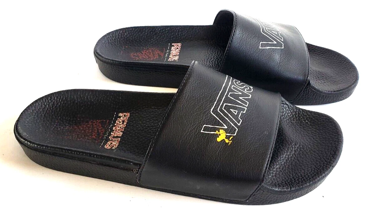Men s VANS Slides Size 12 Peanuts Snoopy Woodstock Black Limited Edition