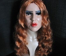 Gummimaske JENNY +WIMPERN +FOLK PERÜCKE weibliches Frauengesicht Maske Trans