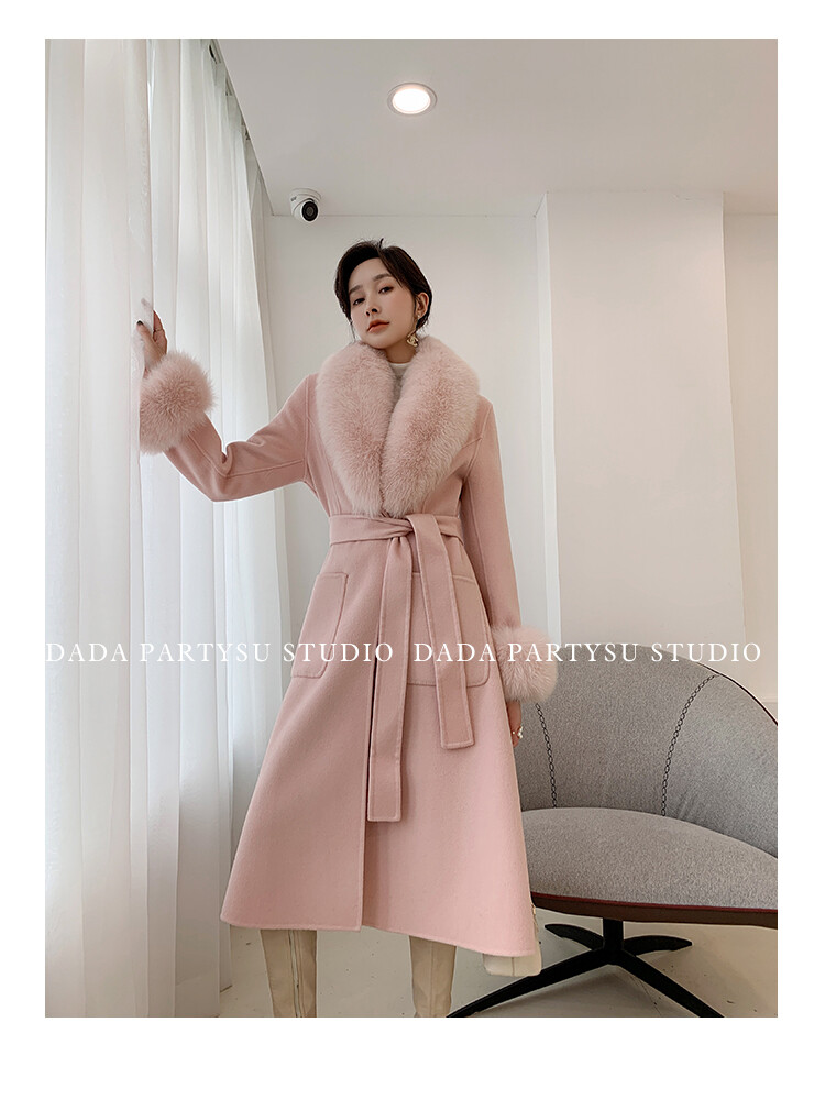 Fox Fur Collar Wool Double-sided Woolen Coat Long For Women