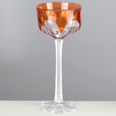 Weinglas 19,5 cm Überfang Römer Kristall Glas orange lachs Fuß 6-eckig Art Déco