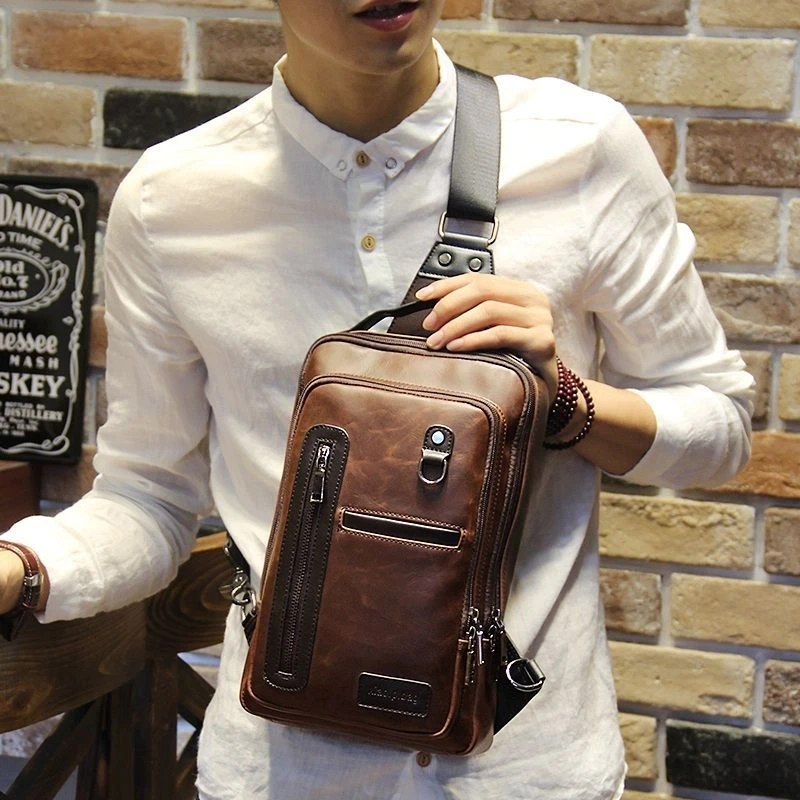New Mens Shoulder Handbag Phone Wallet Chest Bag Leather Travel
