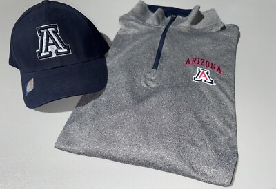 Combo Lot of 2 Men s Arizona Wildcats Blue Adjustable Hat & Colosseum 1/4 Zip L