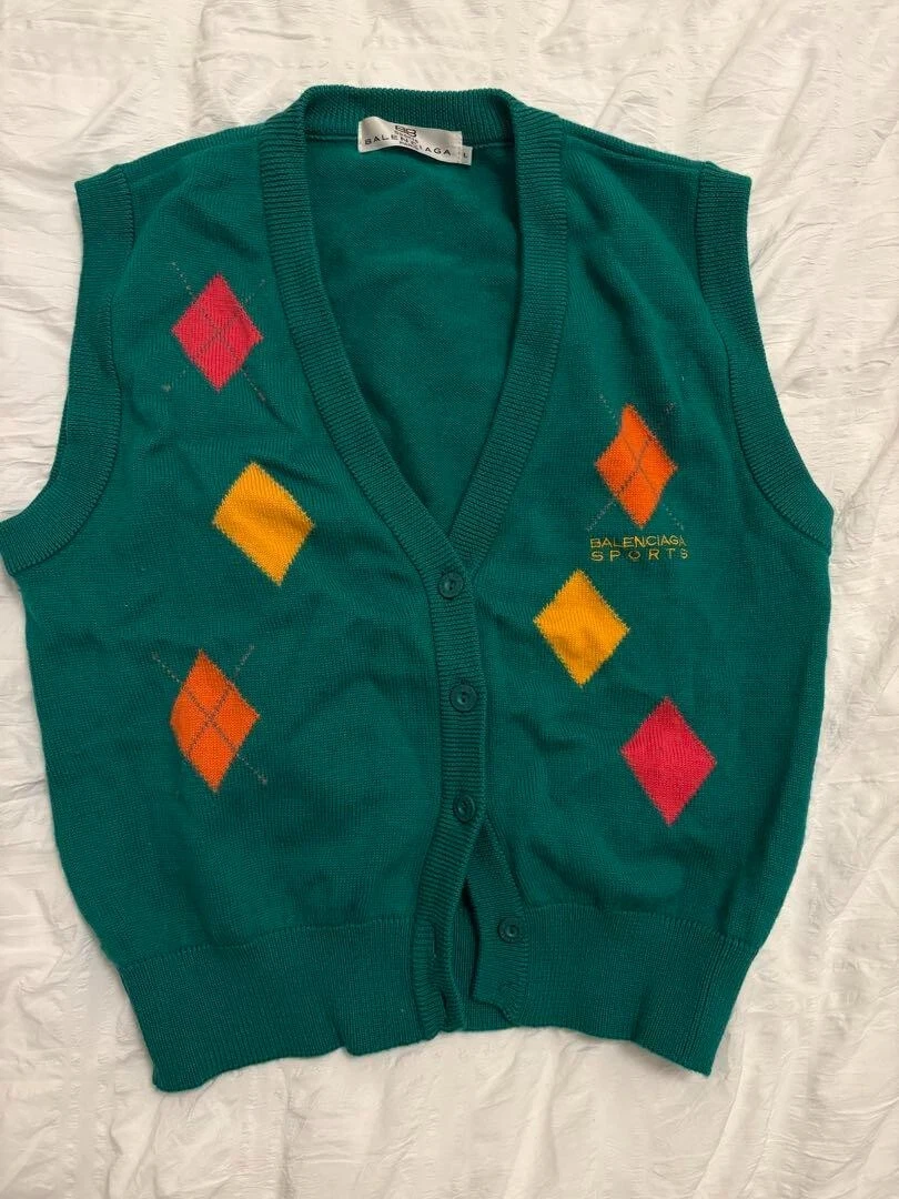 Gilet maglia vintage BALENCIAGA sportivo anni 90 verde taglia L