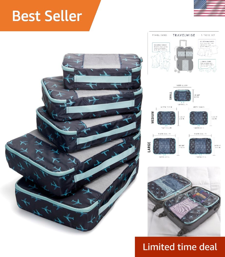 3-Piece Navy Airplane Themed Packing Cubes Set for Travel  -image