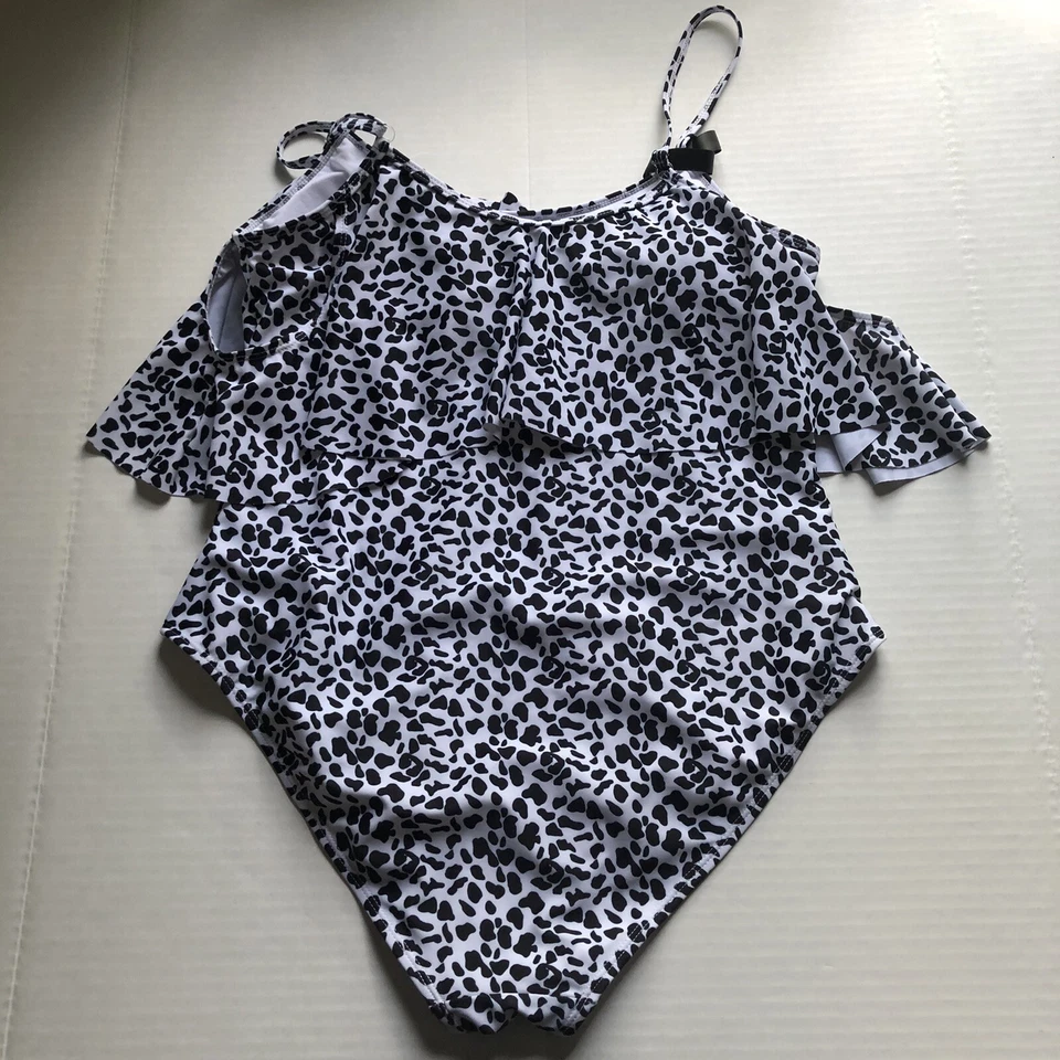 Traje de baño Boohoo Curve negro blanco estampado animal manchado talla 12 EE. UU. A3142 Foto 3 de 4