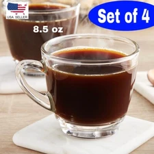 Set of 4 Glass Coffee Cups Mugs with Handle Perfect for Latte Tea 8.5 OZ