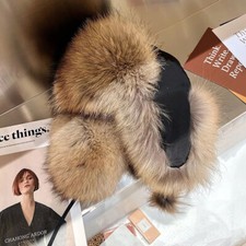 Women's Real Fox Fur Hat Warm Russian Ushanka Aviator Trapper Hunter Hat Ski Cap