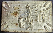 VTG 1960s Rodeo Bucking Bronco Horseshoes Brass Belt Buckle Cowboy Western