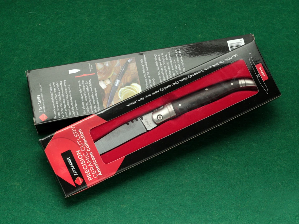 Cuchillo articulado plegable de cerámica negra • Caja de regalo • Nuevo stock antiguo • Envío gratuito Foto 2 de 4