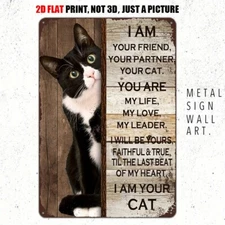 I Am Your Friend Black Cat Wall Art Cat Lover Sign Gift 8"x12" Funny Iron Home