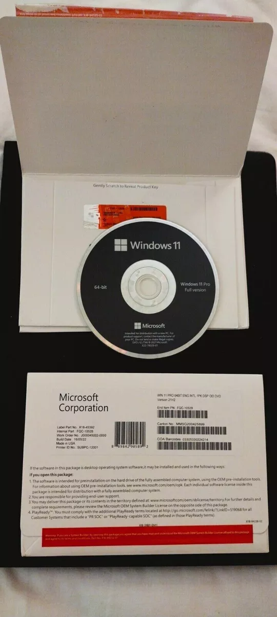 Microsoft Windows 11 PRO 64 BIT OEM DVD with Activation Key