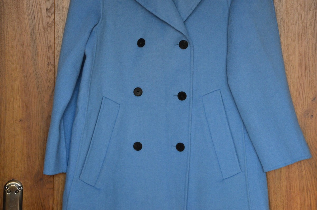 Zara Women Double-Breasted Wool Pastel Sky Blue Oversized Zara Women Double-Breasted Wool Pastel Sky Blue Oversized