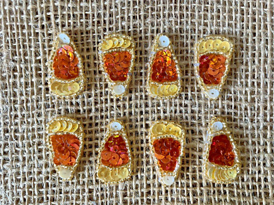 8pc Halloween Candy Corn Sequin Beaded Applique Embellishment Sewing Craft Bow