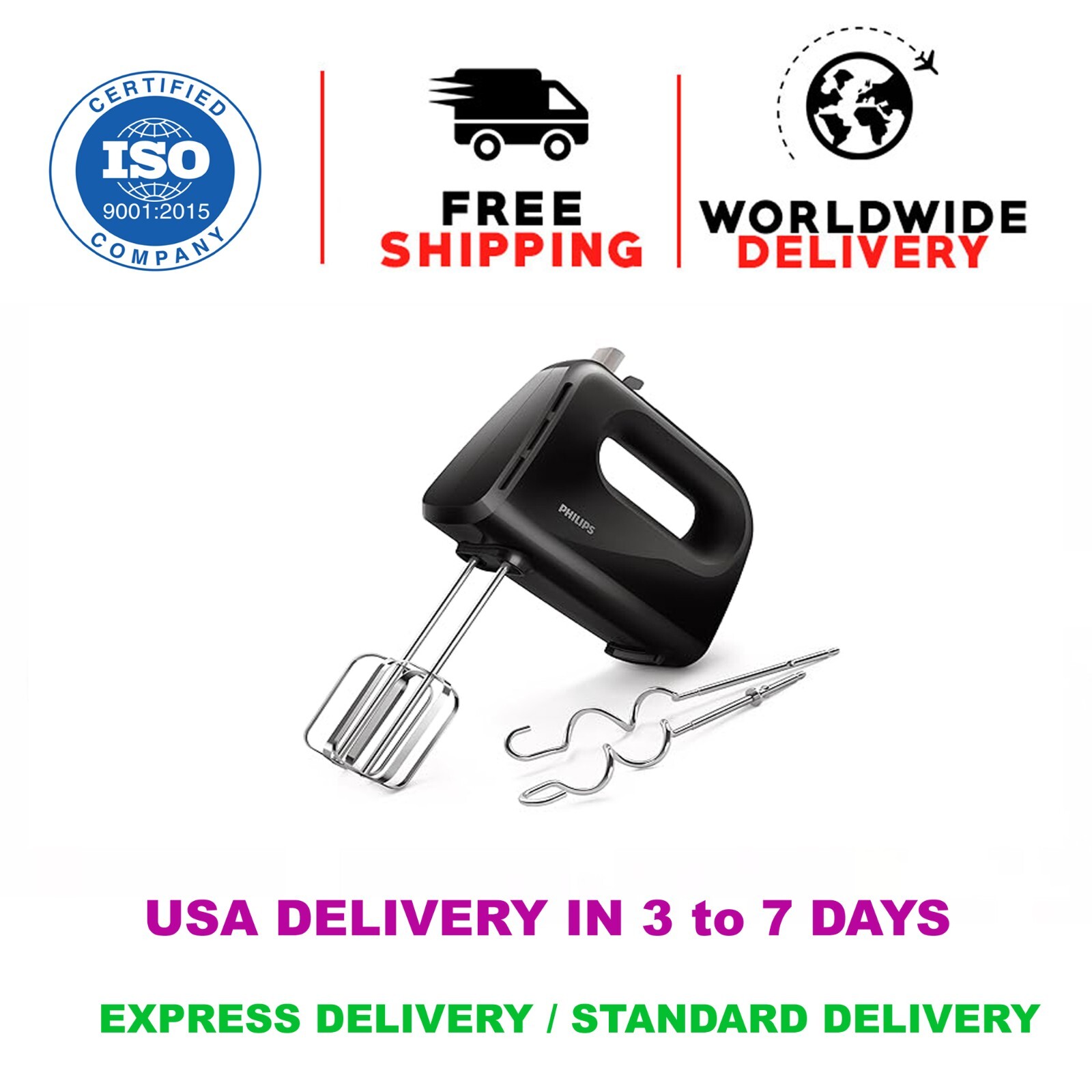 Philips HR3705/10 300 Watt Lightweight Hand Mixer, Blender w