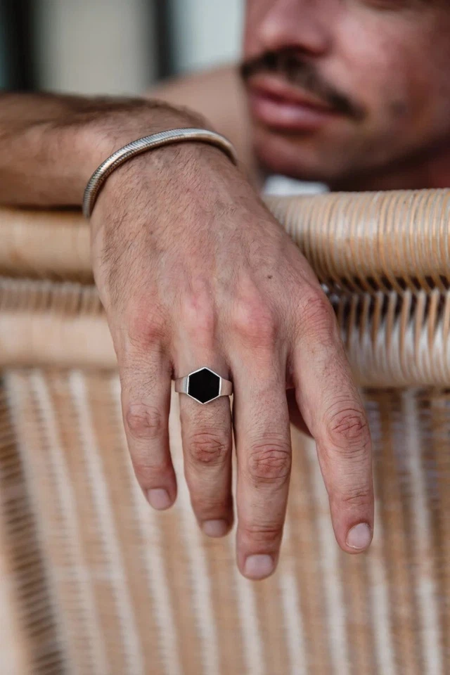 Silver Onyx Ring For Mens Black Onyx Signet Ring 925 Sterling Silver Mens Ring - Image 4 of 4