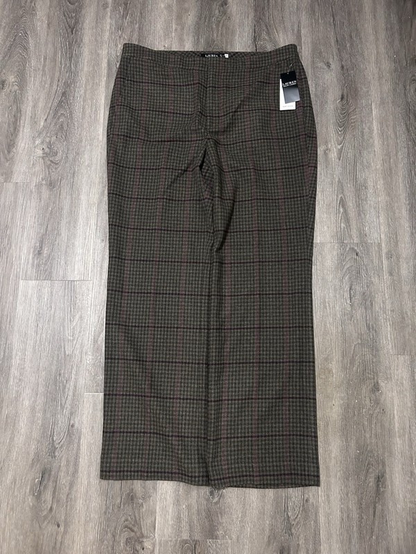 NEW Lauren Ralph Lauren Checked Twill Straight-Leg Pants Farm Olive Sz 16 NWT