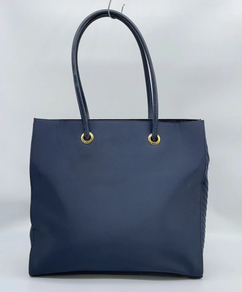 Auth Yves Saint Laurent YSL Cassandra Logo Navy Nylon Tote Bag i110659 - Image 4 of 4