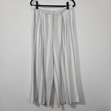 Worthington Women's Cropped Wide Leg Striped Pants Pleated Size 12 Linen Blend