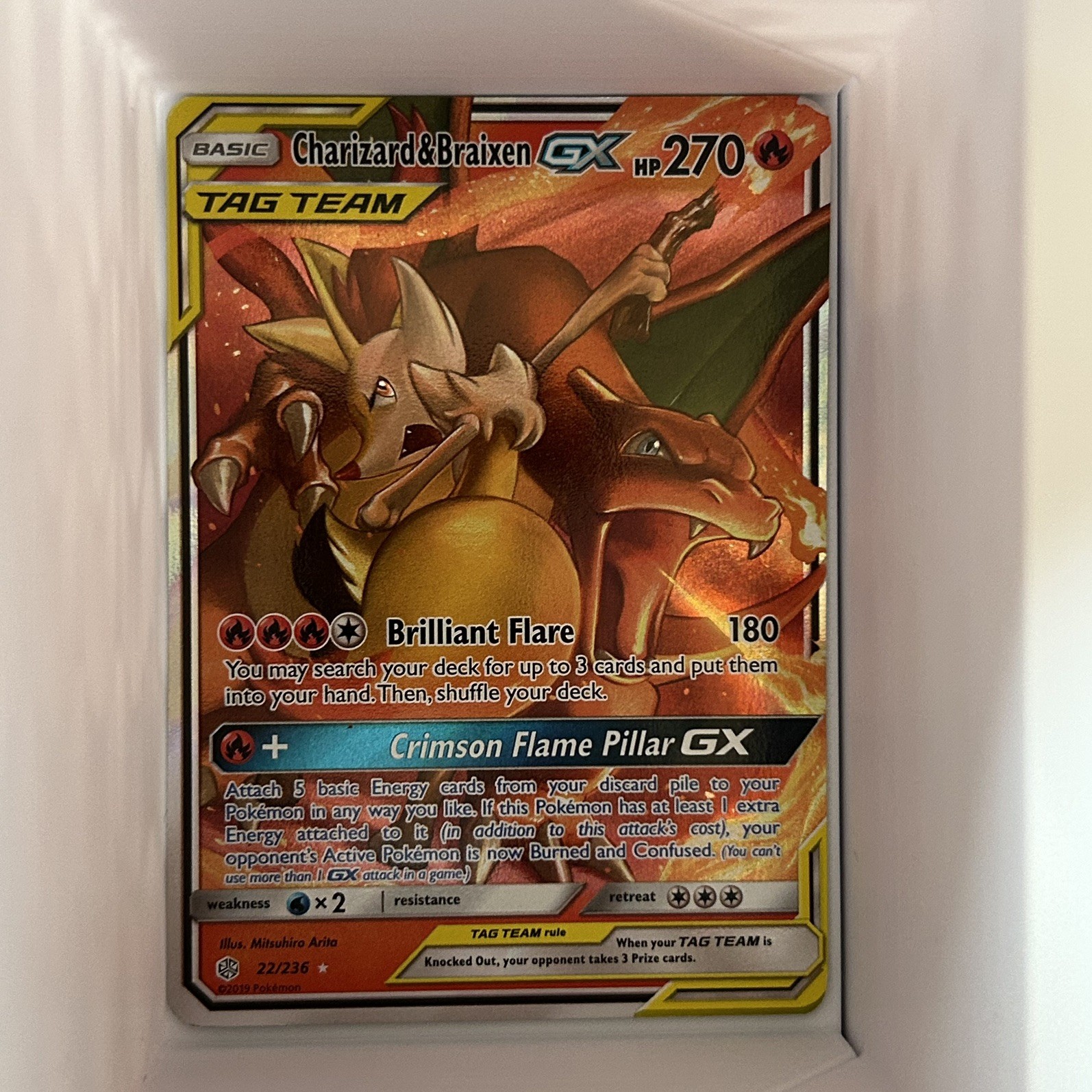 Charizard & Braixen GX - 22/236 - Pokemon Cosmic Eclipse Sun & Moon Card NM
