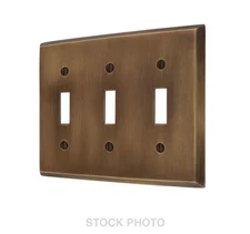 Traditional Forged Brass Triple Toggle Switch Plate, Antique-by-Hand, Cast Brass