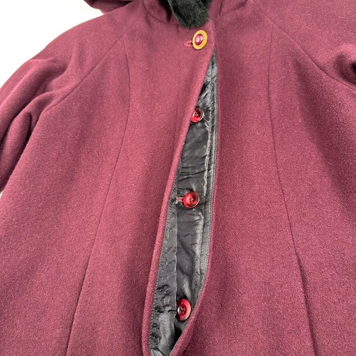 Vtg Braetan Kids Burgundy/Wine Wool Coat Girls 10 Faux Fur Trim Hooded Button - Picture 7 of 15