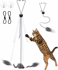 Hanging Door Cat Toy   Self-Play Feather Mouse for Indoor Cats   No Batteries Ne
