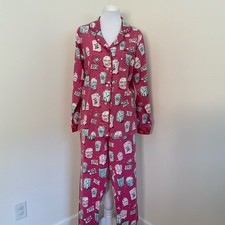 Munki Munki Pink Movie Night Print 2-Piece Flannel Pajamas Set