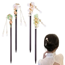 4 Pcs Chinese Hair Stick Butterfly Flower Hairpin Vintage Retro white+blue 