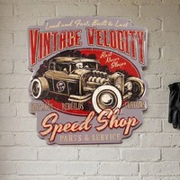 Wertiges Wandschild Eisen Vintage Mit Hot-Rod-Motiv, Gestanzt, H.50 Cm