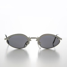 Silver Unique Oval Metal Vintage 90s Sunglasses Gray Lens - Lotus