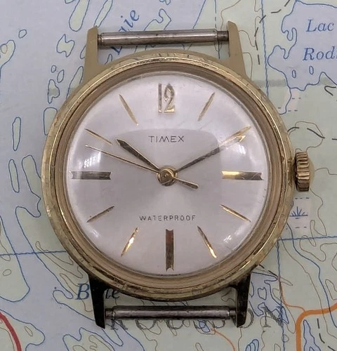 Vtg Timex Waterproof 11642467 Gold Tone Sprite Mechanical Watch Running