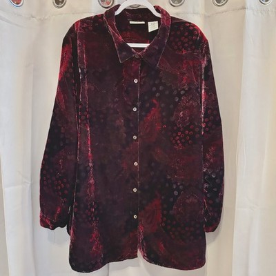 Vtg White Stag Velvet Burnout Paisley Shirt Red Whimsigoth Retro Size 26W 19535