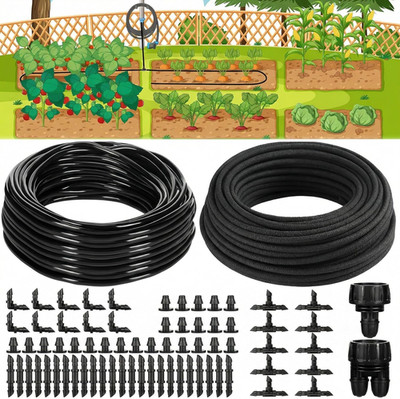 Drip Irrigation System Kit Garden Watering System 200Ft 1/4 Inch Soaker Hose 100