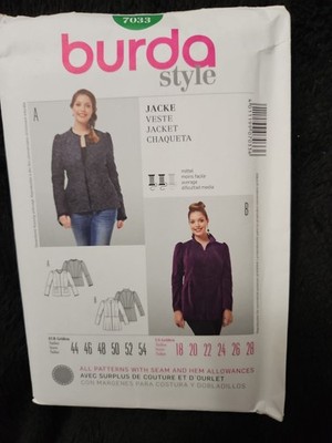 Burda Style 7034 Jacket Pattern Size US 18-28 Semi-Fitted