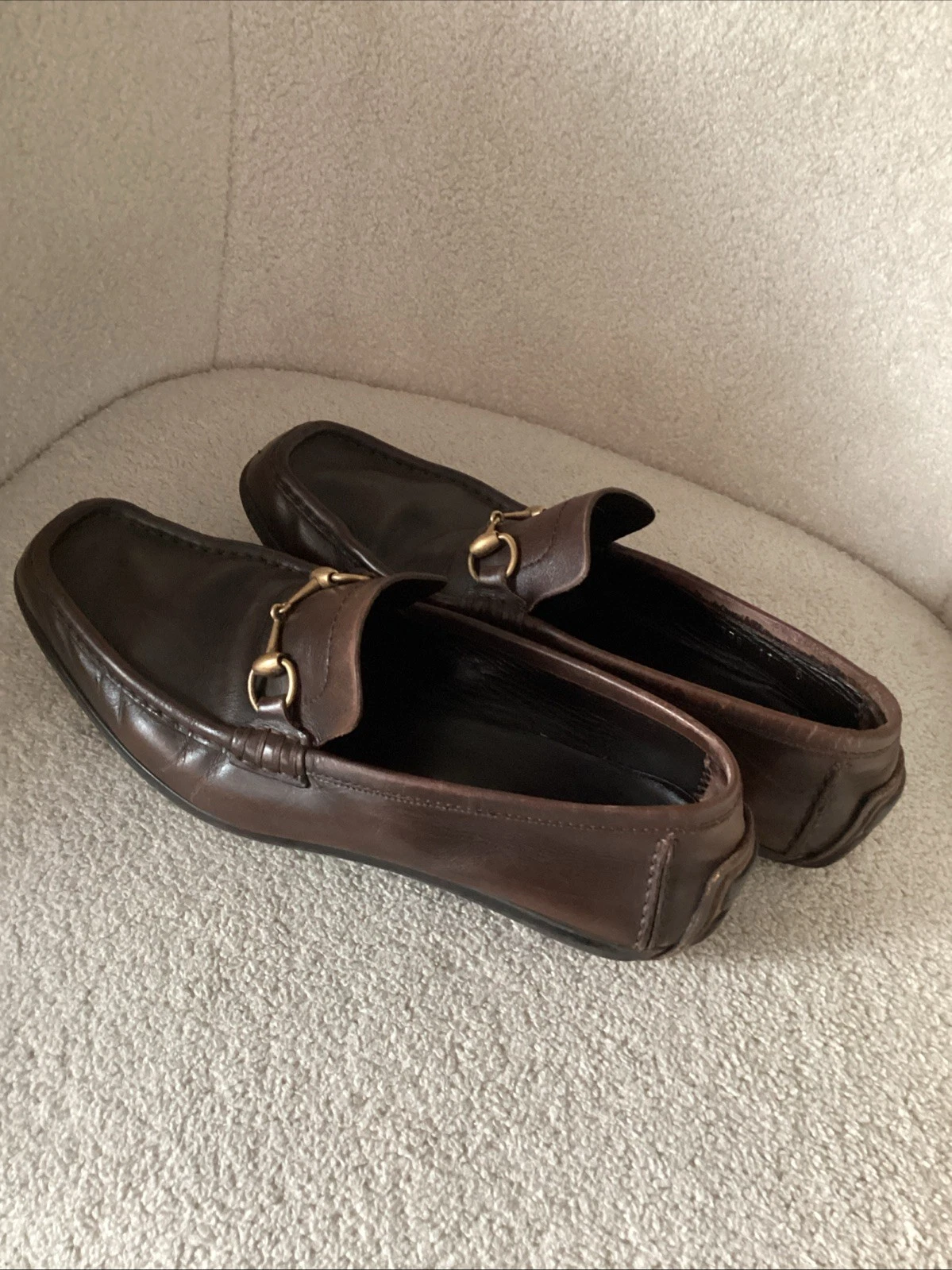 Mocassins de conduite homme Gucci Italie laiton Horsebit cuir noir taille 11 en l'état lire