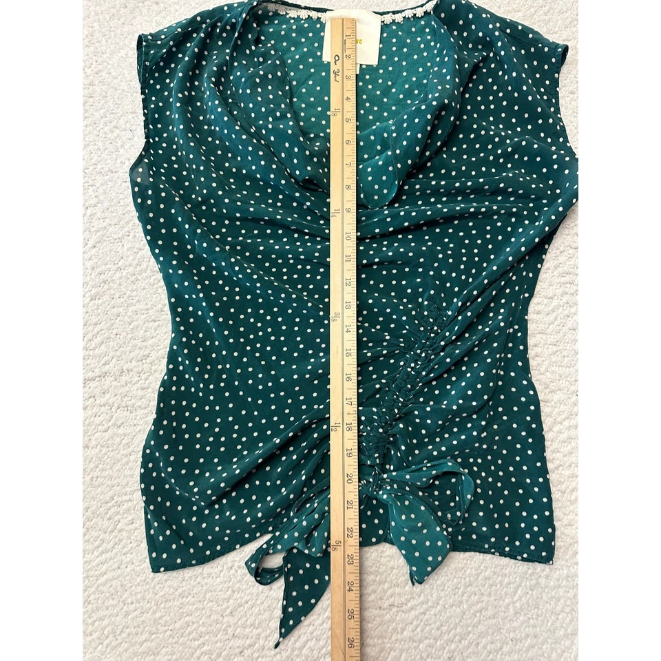 Anthropologie Maeve Green Polka Dot Draped Cowl Neck Cap Sleeve Blouse Size 6 - Image 3 of 4