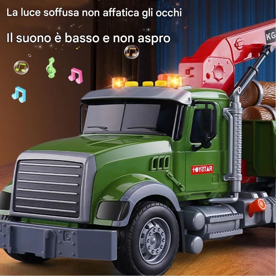 Camion Giocattolo con Tronchi Legno e Gru Veicolo Gioco per Bambini Idea Regalo - Immagine 4 di 4