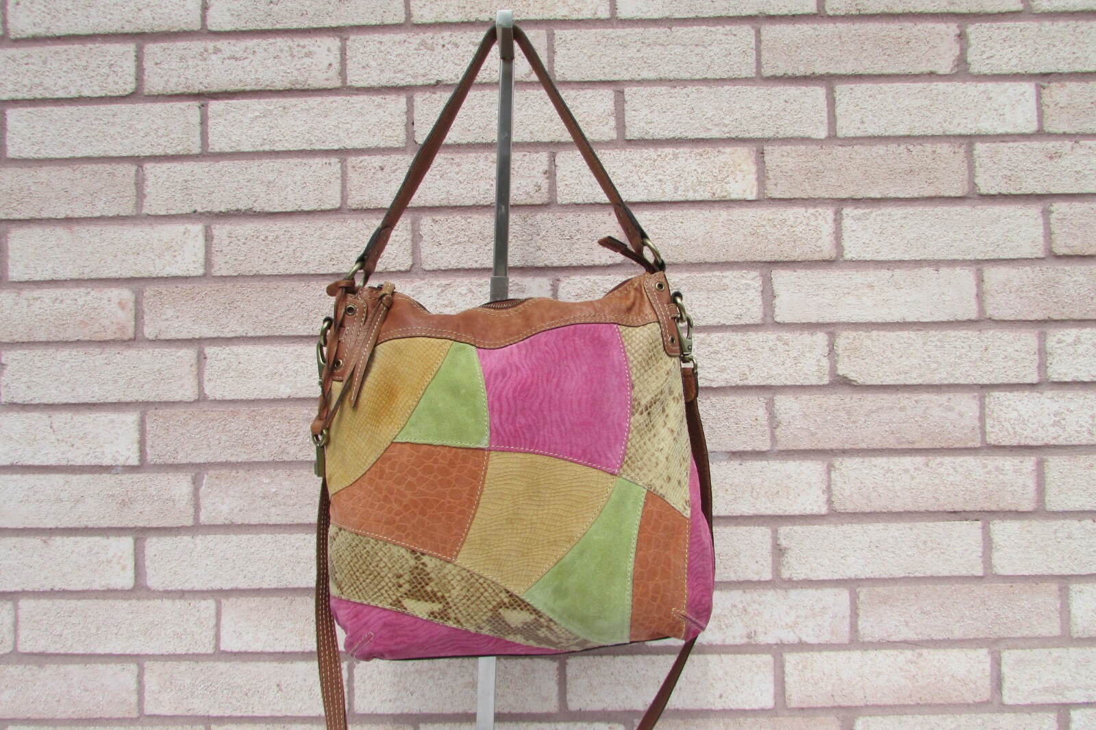 Fossil Brown Leather Trim Multi Patchwork Large C… - image 3