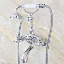 3-3/8" Chrome Finish Wall-Mount Two Handles Bathtub Tap with Hand Shower Faucet