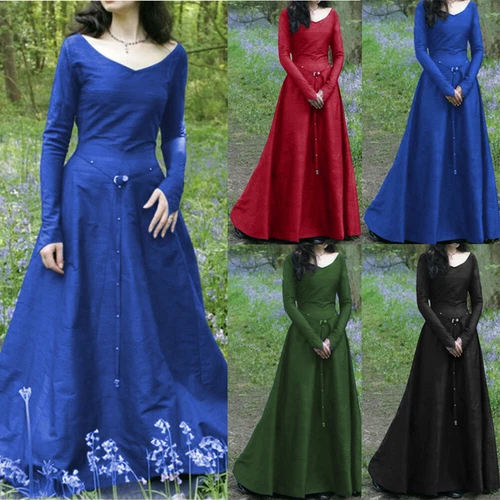 Women Wedding Gow Renaissance Costume Elves Fantasy Dress Vintage Medieval Dress - Picture 2 of 11