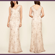 NEW 648 Tadashi Shoji Chiron Metallic Embroidered Lace Gown SZ 12 G518