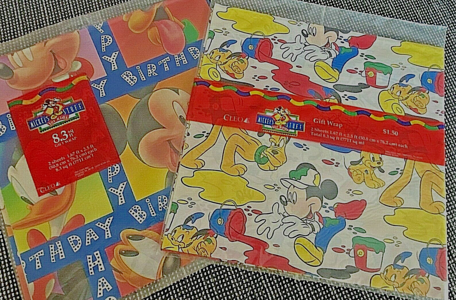Vintage Cleo 2 Pkgs of Disney MICKEY MOUSE Gift Wrap ~ Goofy