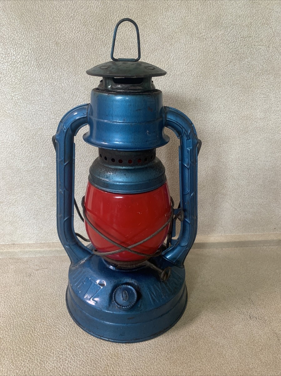 Vintage Dietz Blue Little Wizard R.R. Oil Lantern. NY, Cracked RED